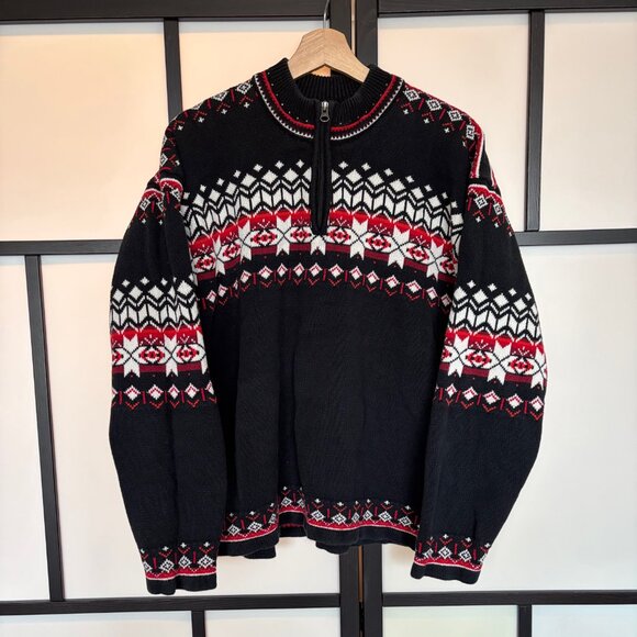 Hanna Andersson Fair Isle Sweater Nordic Quarter-Zip Womens Sz Large Cotton Knit - Picture 13 of 16